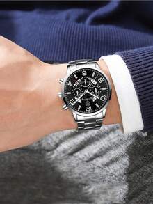 DEYROS 1入組男士圓形指針石英手錶和2入組/套首飾套裝