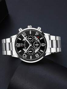 DEYROS 1入組男士圓形指針石英手錶和2入組/套首飾套裝