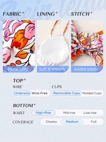 Swim Vcay Plus Size Floral Print Tie Front Bikini Set Summer Beach - Multicolor - View 4