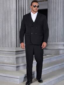 Manfinity Mode Men Double Breasted Blazer & Suit Trousers - Black - View 7