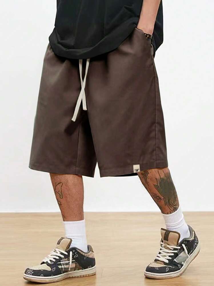 Manfinity EMRG Men Letter Patched Detail Drawstring Waist Shorts - Coffee Brown - View 1