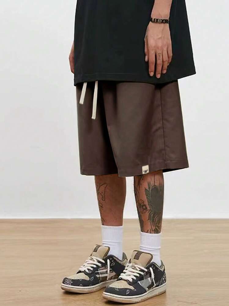 Manfinity EMRG Men Letter Patched Detail Drawstring Waist Shorts - Coffee Brown - View 5