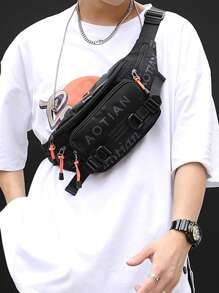 Men Letter Graphic Multi-compartment Bum Bag - Black - View 1