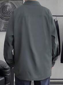 Claim Dot Men's Spring Autumn Casual Solid Color Drop Shoulder Loose Shirt, Oversized Men Shirts, Designer Oversized Shirts, Grey Men Shirt, Dark Grey Shirt, Shirt Oversized,Fall