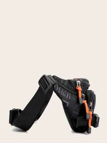 Men Letter Graphic Multi-compartment Bum Bag - Black - View 3