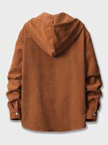 ROMWE MEN Casual 男士长袖灯芯绒连帽纽扣外套，适合上学穿着，秋冬季款