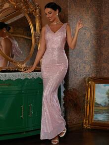 Missord Mermaid Hem Sequin Formal Dress - Pink - View 6