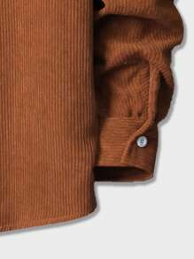 ROMWE MEN Casual 男士长袖灯芯绒连帽纽扣外套，适合上学穿着，秋冬季款