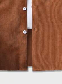 ROMWE MEN Casual 男士长袖灯芯绒连帽纽扣外套，适合上学穿着，秋冬季款