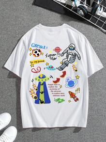 Manfinity Roghcode Camiseta Holgada De Hombro Caído Para Hombre Con Eslogan Y Gráficos De Caricaturas - Blanco - Ver 4