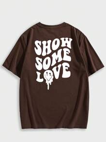 ROMWE MEN Street Life Camiseta Con Eslogan Gráfico Para Hombre - Marrón Chocolate - Ver 1