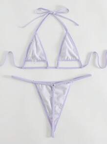 SHEIN Swim Summer Cut Out Halter Neck Tie Side Bikini Set - Purple - View 2