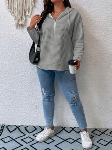 Calvaya 加大码半拉链落肩抽绳卫衣 - 灰色 - 查看 5