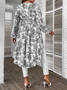 SHEIN Clasi Plus Floral Print High Low Hem Peplum Blouse - Multicolor - View 2