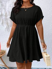 SHEIN LUNE Đầm Plus Size màu trơn Giải trí - màu đen - Xem 1