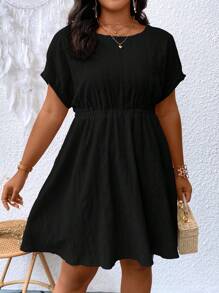 SHEIN LUNE Đầm Plus Size màu trơn Giải trí - màu đen - Xem 3