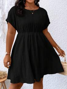 SHEIN LUNE Đầm Plus Size màu trơn Giải trí - màu đen - Xem 4