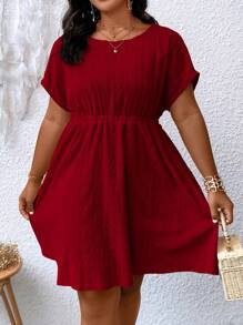 SHEIN LUNE Đầm Plus Size Tranh thêu màu trơn Giải trí - Màu Đỏ Sâu - Xem 5