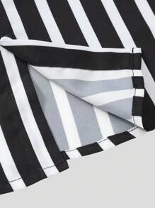 ROMWE MEN Prep Men Striped Print Shirt Without Tee, School - Black and White - View 6