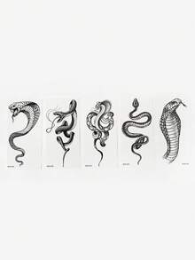 5sheets Snake Pattern Tattoo Sticker - Black - View 2