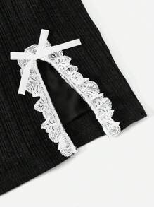 ROMWE Kawaii Ren tương phản Nơ mặt trước Viền chia cắt Đầm - màu đen - Xem 4