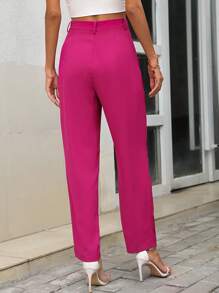 SHEIN Privé 高腰拼接細節直筒西裝褲 - 中紫紅色 - 查看 2