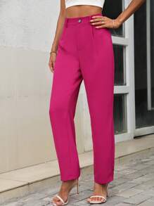 SHEIN Privé 高腰拼接細節直筒西裝褲 - 中紫紅色 - 查看 5