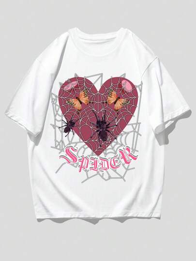 Street Life Hombres Camiseta con mariposa araña & con estampado de letra