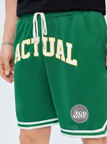 ROMWE MEN Prep Quần Short Nam Dây kéo Túi Thắt nơ trước Lá thư Sọc Giải trí - màu xanh lá - Xem 5