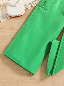 女孩字母圖案吊帶上衣和翻蓋口袋工裝褲套裝 - 綠色 - 查看 4