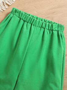 女孩字母圖案吊帶上衣和翻蓋口袋工裝褲套裝 - 綠色 - 查看 5