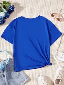 SHEIN Girls Floral & Letter Graphic Tee - Blue - View 2