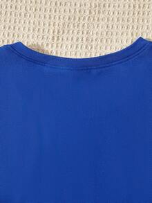 SHEIN Girls Floral & Letter Graphic Tee - Blue - View 7