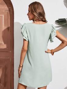 SHEIN Frenchy Vestido túnico unicolor ribete con fruncido - Verde - Ver 2