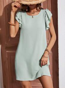 SHEIN Frenchy Vestido túnico unicolor ribete con fruncido - Verde - Ver 1