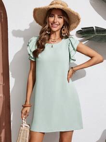 SHEIN Frenchy Vestido túnico unicolor ribete con fruncido - Verde - Ver 6