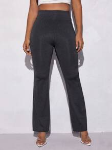 SHEIN PETITE 高腰喇叭褲 - 黑色 - 查看 1