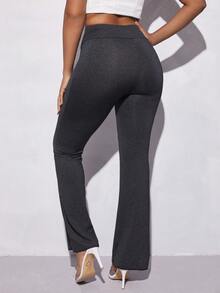 SHEIN PETITE 高腰喇叭褲 - 黑色 - 查看 2