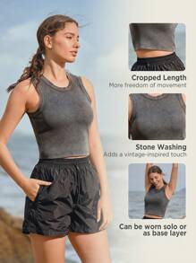 In My Nature Vintage American Style Crop Washed-Out Top For Outdoor Sports, Hiking, City Commute - Black - View 2