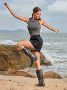 In My Nature Vintage American Style Crop Washed-Out Top For Outdoor Sports, Hiking, City Commute - Black - View 6