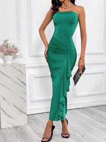 SHEIN Privé Vestido ajustado tubo fruncido ribete con fruncido - Verde - Ver 6