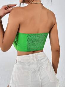 SHEIN Privé 素色前扭結抹胸上衣 - 綠色 - 查看 2