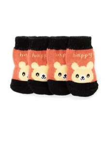 4 piezas Calcetines para mascotas con estampado de dibujos animados para perro con gato para interior - Amarillo - Ver 5