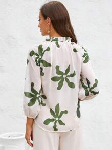 Aveloria Floral Print Tie Neck Raglan Sleeve Blouse
