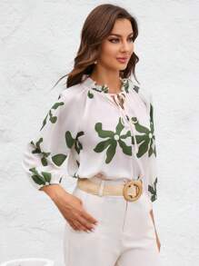 Aveloria Floral Print Tie Neck Raglan Sleeve Blouse