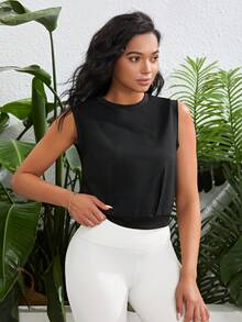 Solid Sleeveless Sports Sweatshirt - Black - View 3