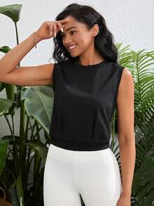 Solid Sleeveless Sports Sweatshirt - Black - View 4