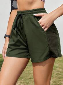 Yoga Basic Drawstring Waist Slant Pocket Sports Shorts - Army Green - View 5