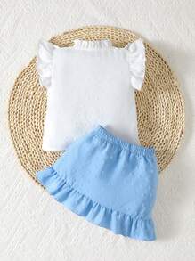 Baby Girl Ruffle Trim Bow Front Blouse & Swiss Dot Skirt