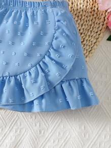 Baby Girl Ruffle Trim Bow Front Blouse & Swiss Dot Skirt